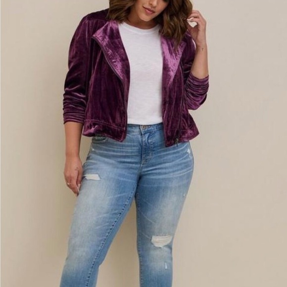 Velvet Moto Jacket Purple Size - Picture 2 of 6